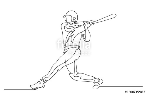 500x326 Continuous Line Drawing Illustration Shows A Player Beats - Bat Line Drawing