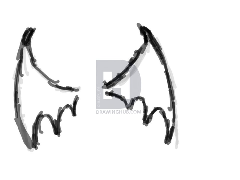 960x720 How To Draw Bat Or Vampire Wings, Step - Bat Wings Drawing