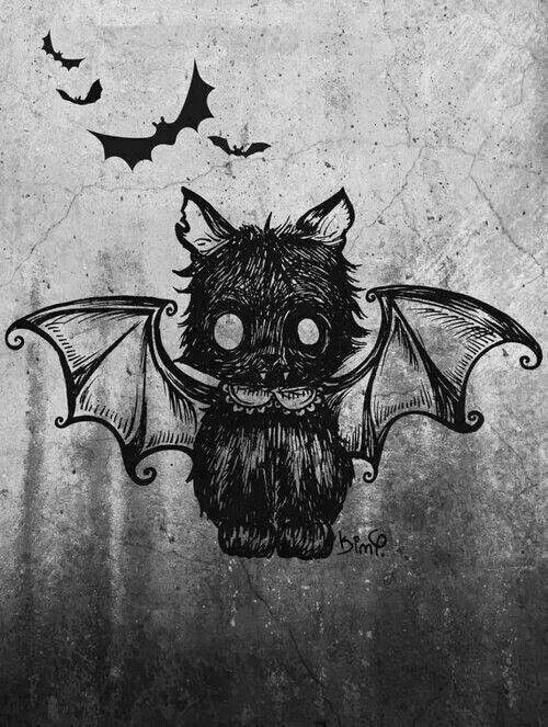 500x663 Sweet Pencil Drawing Black Cat With Bat Wings - Bat Wings Drawing