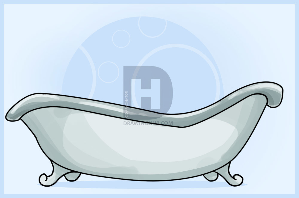 1000x661 How To Draw A Bathtub, Step - Bath Drawing