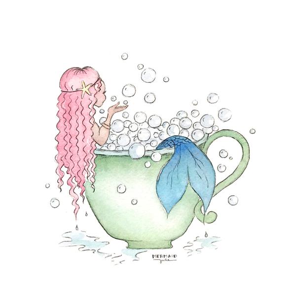 600x600 mermaid bubble bath art prints set of seatail - Bath Drawing