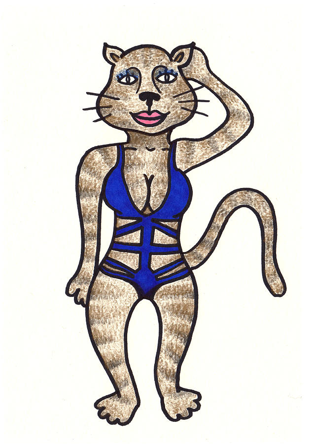 635x900 Cat Bathing Suit Drawing - Bathing Suit Drawing