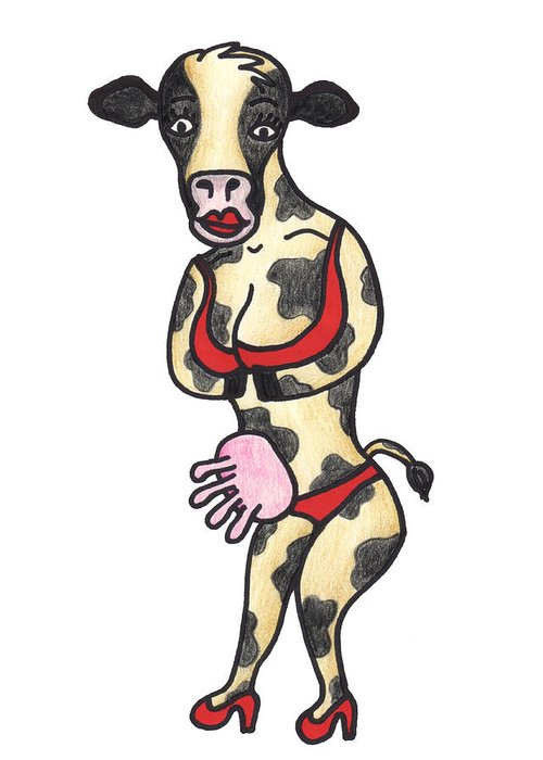 500x700 Cow Bathing Suit Greeting Card For Sale - Bathing Suit Drawing