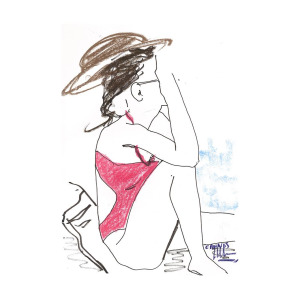 300x300 The Red Bathing Suit Hat Drawing - Bathing Suit Drawing
