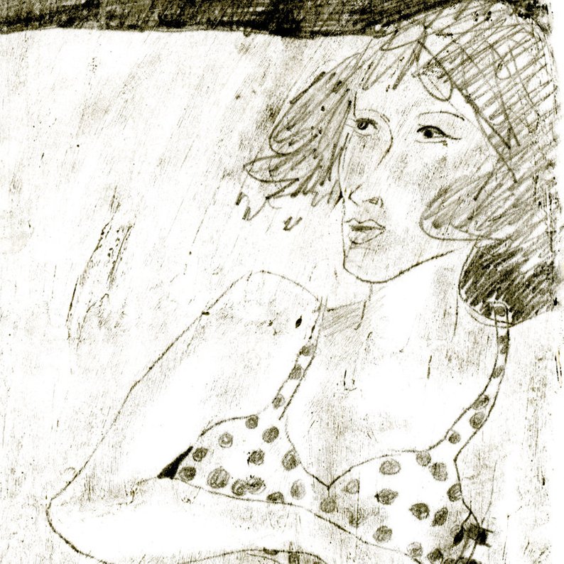 794x794 Vintage Drawing Woman In Polka Dot Bathing Suit Etsy - Bathing Suit Drawing