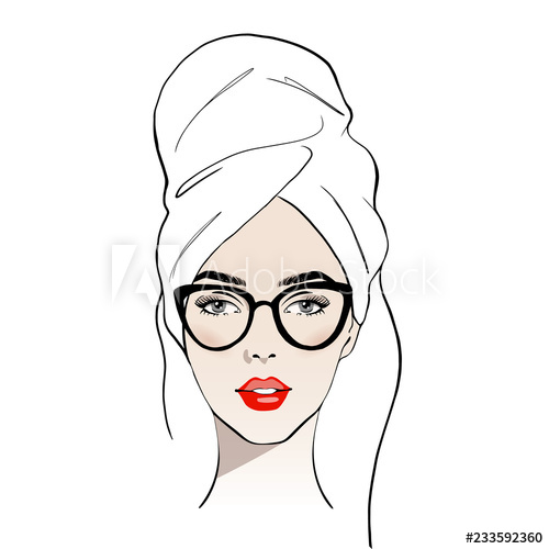 500x500 beauty spa face with red lips and with glasses, pretty woman - Bathrobe Drawing