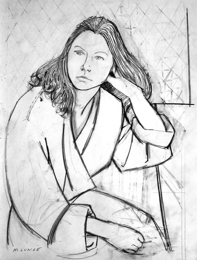 683x900 in her robe drawing - Bathrobe Drawing