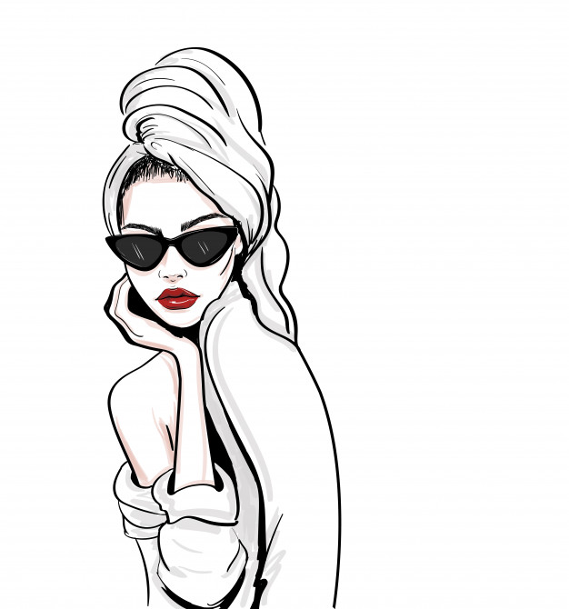 626x670 sketch of glamour woman in towel and bathrobe vector premium - Bathrobe Drawing