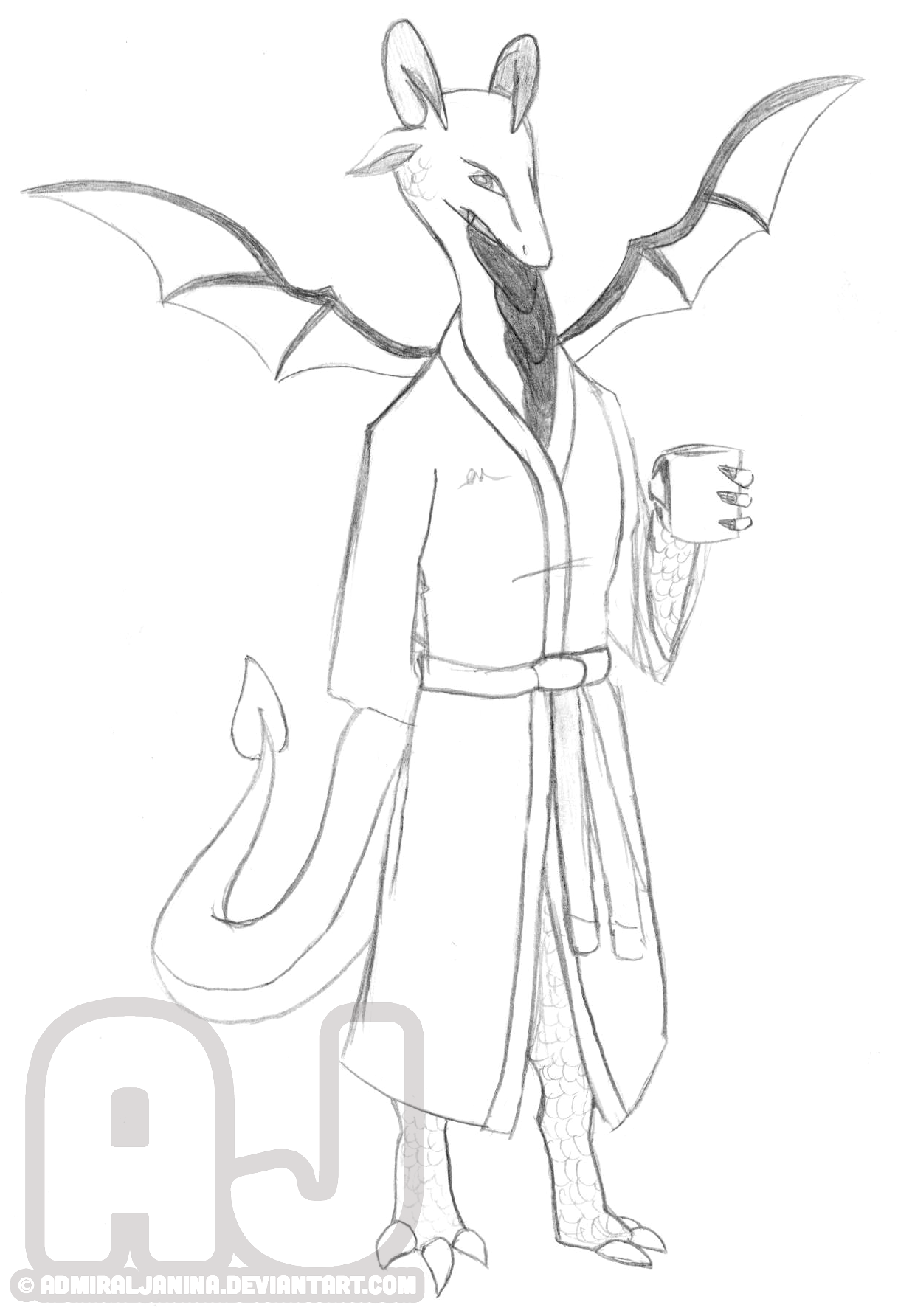 1217x1784 a dragon in a bathrobe and a cup in his hands - Bathrobe Drawing