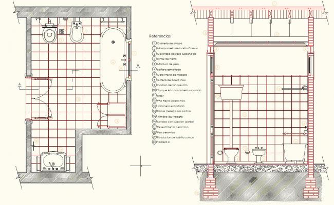 650x400 detail section antique bathroom design drawing - Bathroom Drawing Images