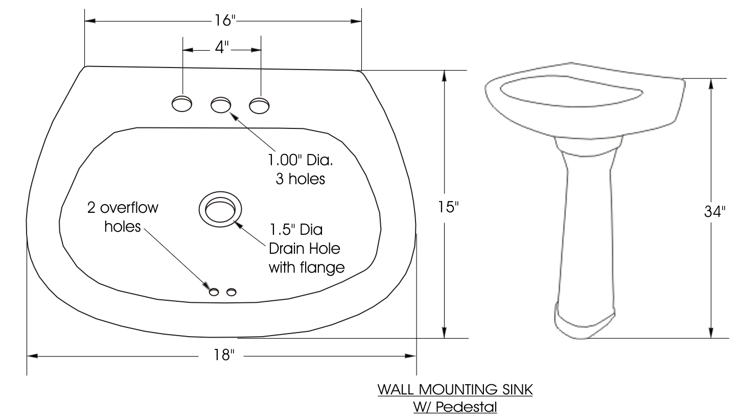 normal width of bathroom sink drain