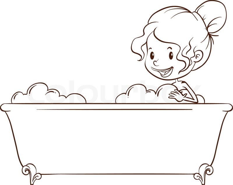 800x635 illustration of a simple sketch of a girl at the bathtub make your - Bathtub Drawing