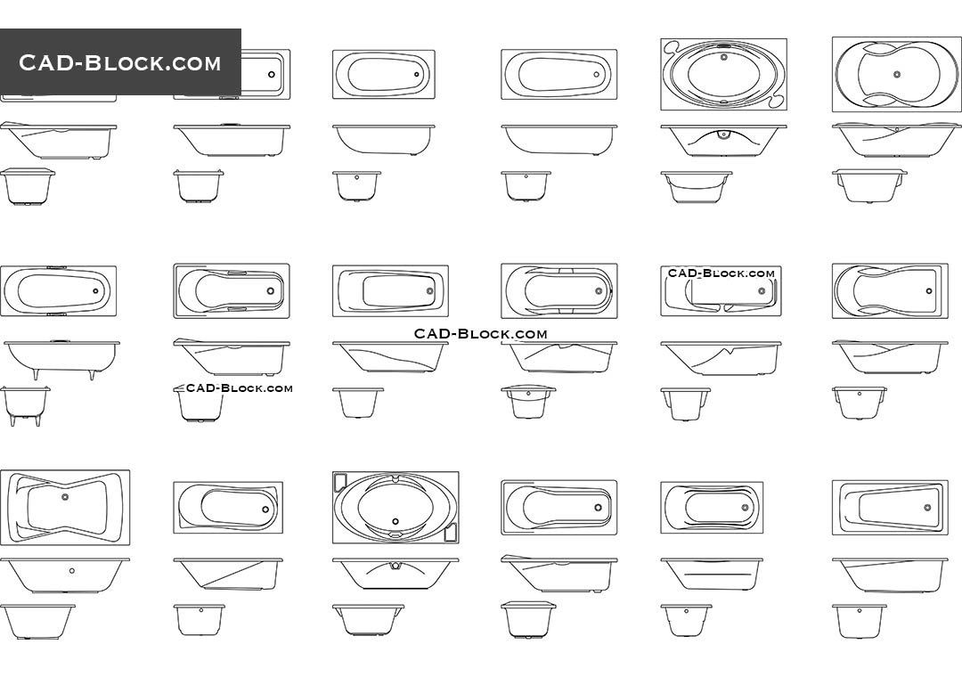 1080x760 bathtub autocad blocks free download, cad file, plan, elevation - Bathtub Drawing