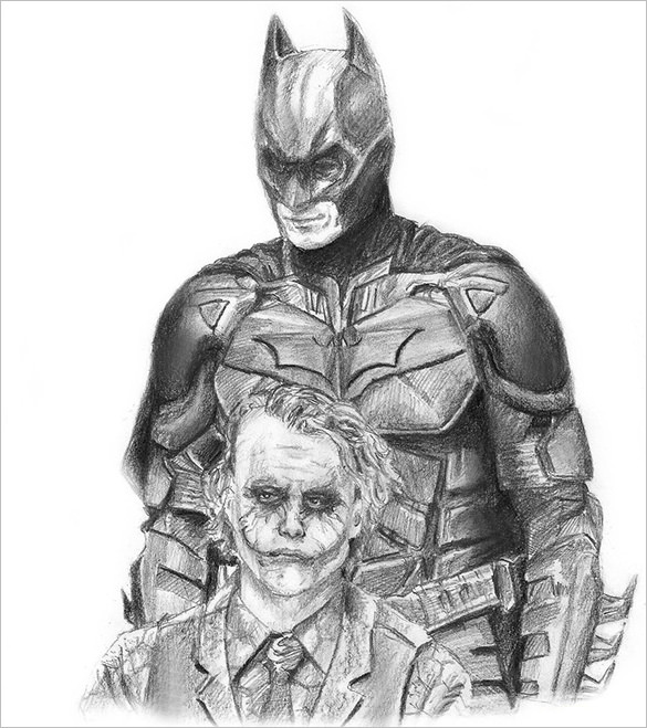 585x659 Fantastic Batman Drawings Download! Free Premium Templates - Batman And Joker Drawing