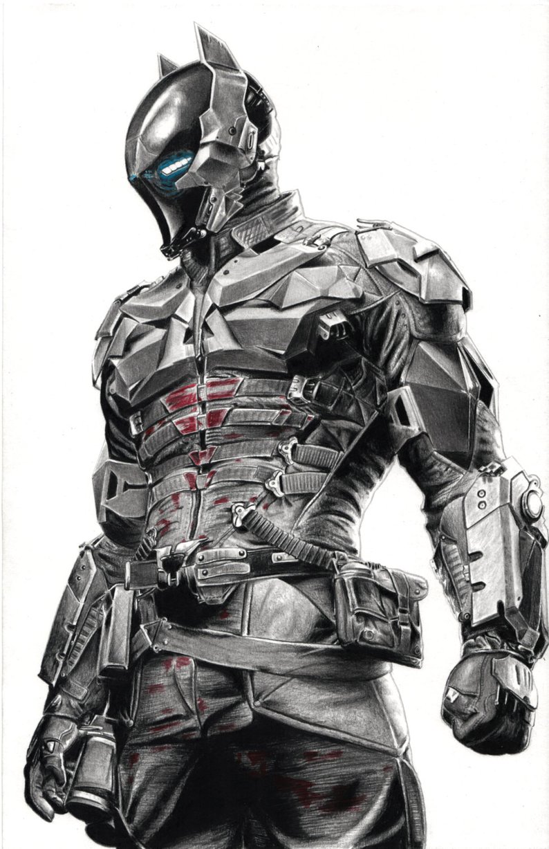 794x1227 Arkham Knight Pencil Drawing Batman Game Xbox Dark Print Etsy - Batman Arkham Knight Drawing