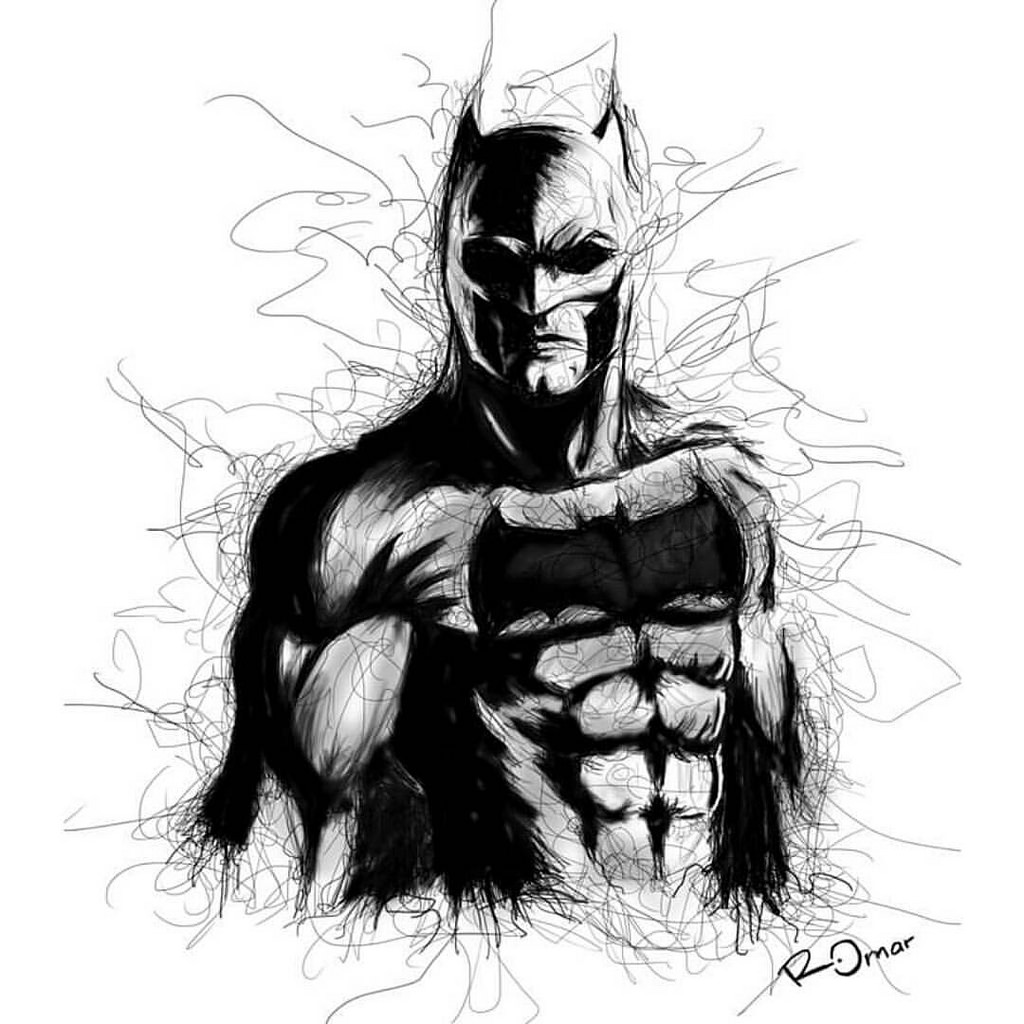 1024x1024 Batman Drawing Art For Free Download - Batman Black And White Drawing