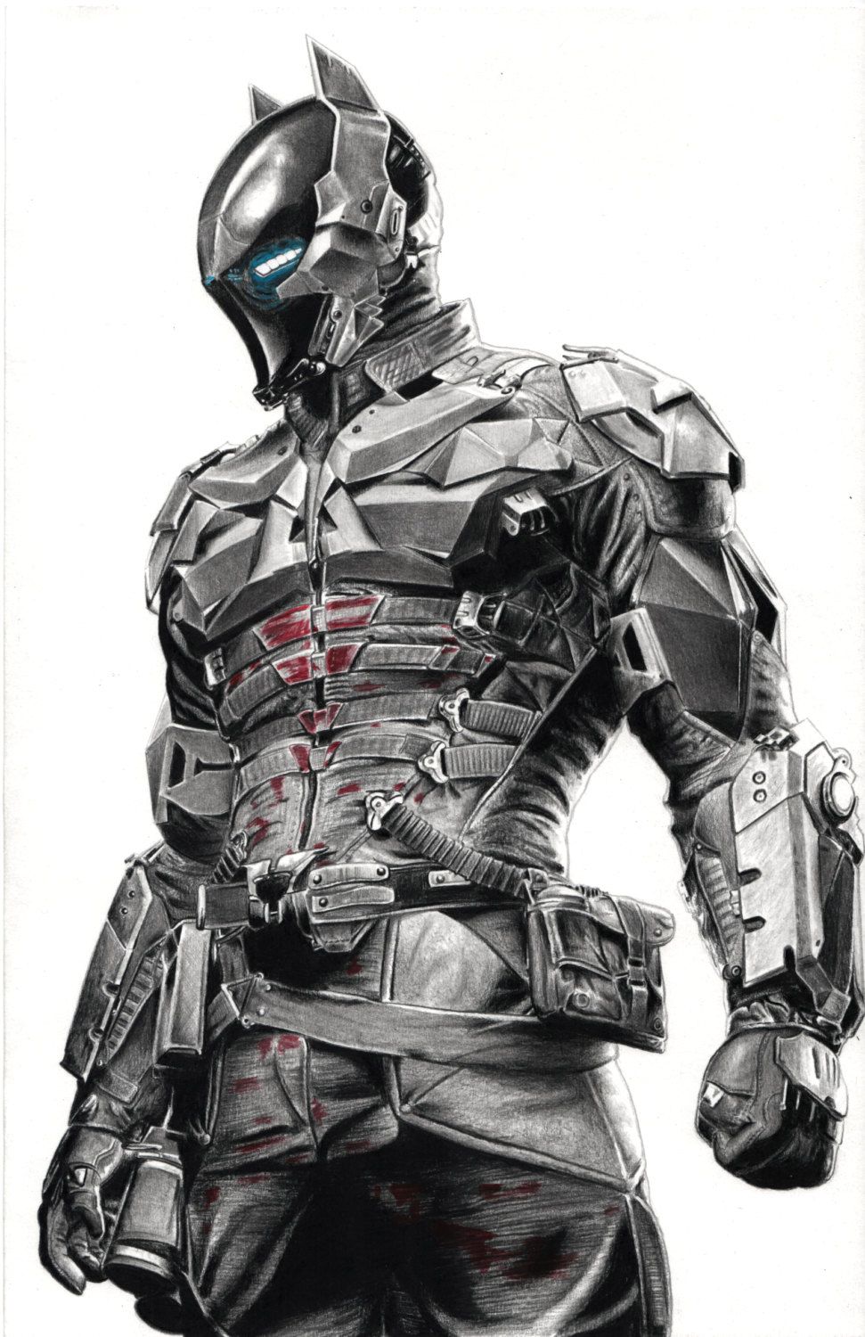 971x1500 Arkham Knight Pencil Drawing Batman Game Xbox Dark Print Art - Batman Drawing Games