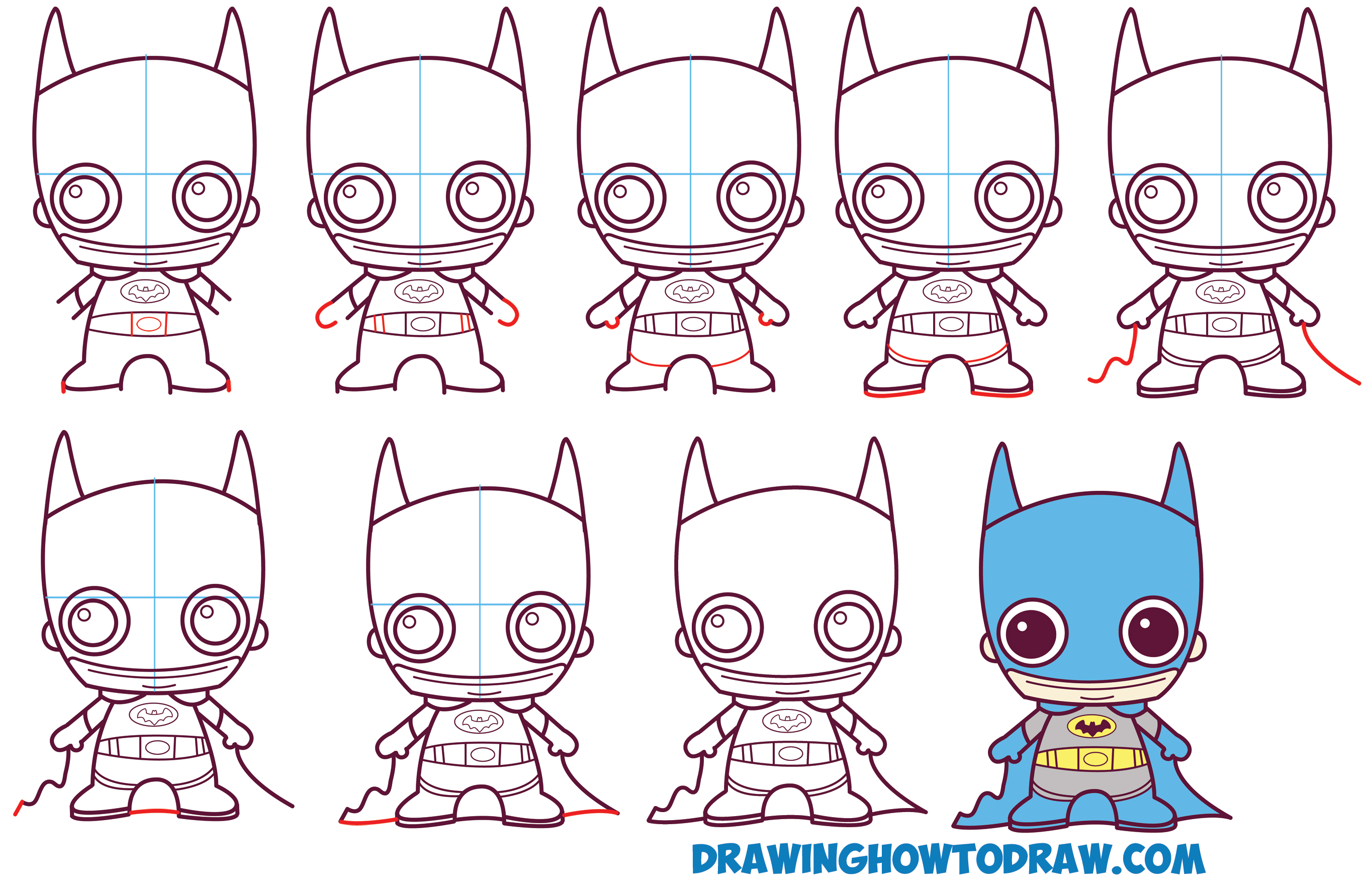 2729x1760 How To Draw Cute Chibi Batman From Dc Comics In Easy Step - Batman Drawing Tutorial