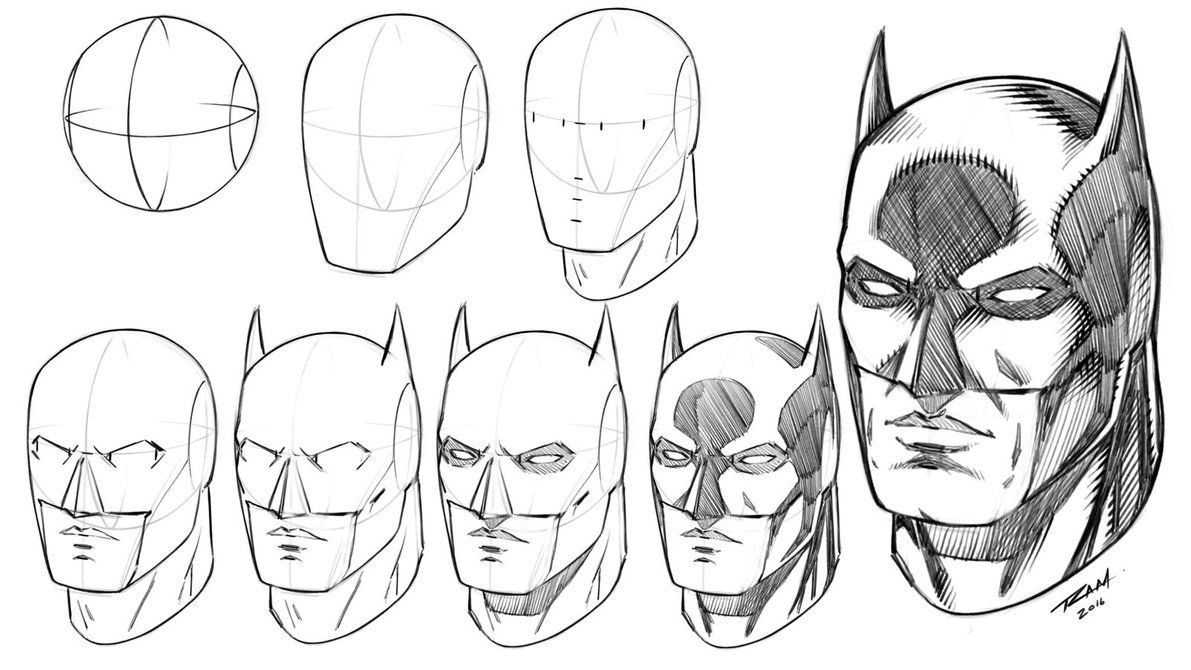 1191x670 Batman Mask How To Draw Step - Batman Face Drawing