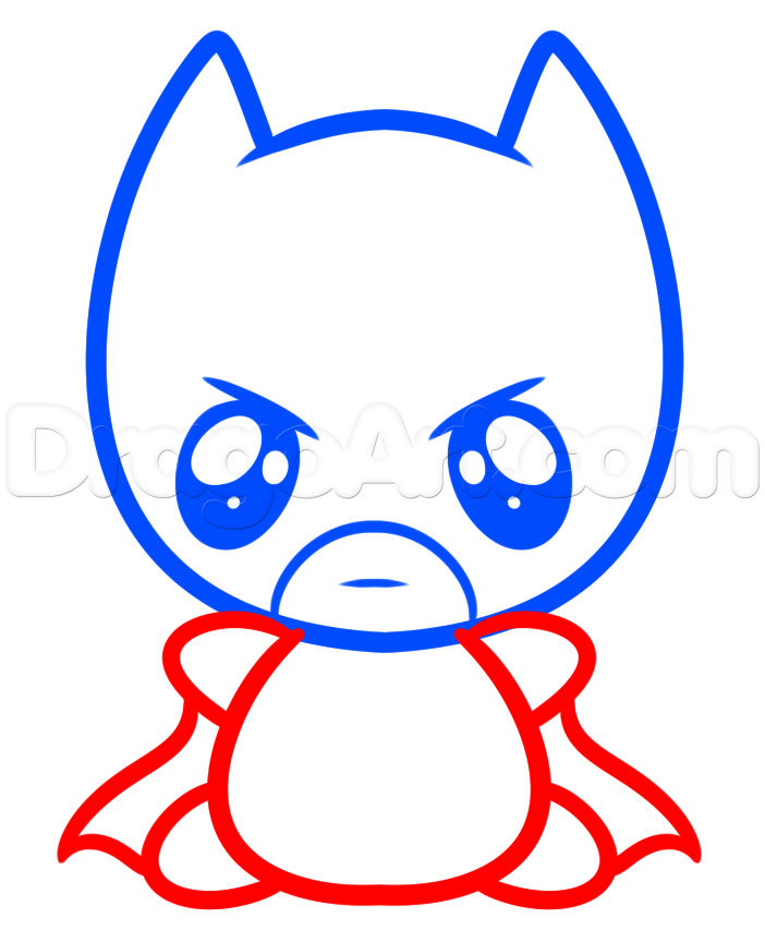 702x853 How To Draw Kawaii Batman, Step - Batman Head Drawing