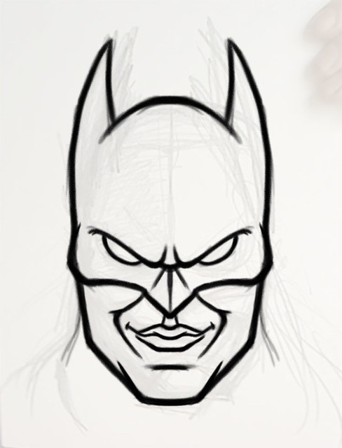 488x640 batman head initial rough line art for a batman head drawi - Batman Head Drawing