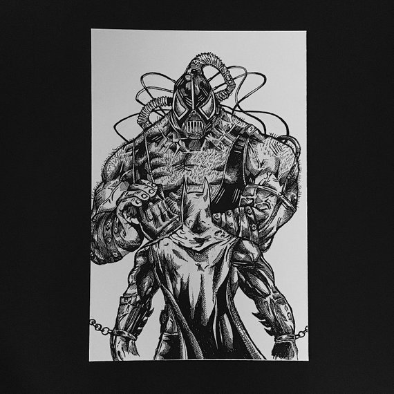 570x570 Bogo Free Print Batman Bane Pen And Ink Drawing Etsy - Batman Ink Drawing