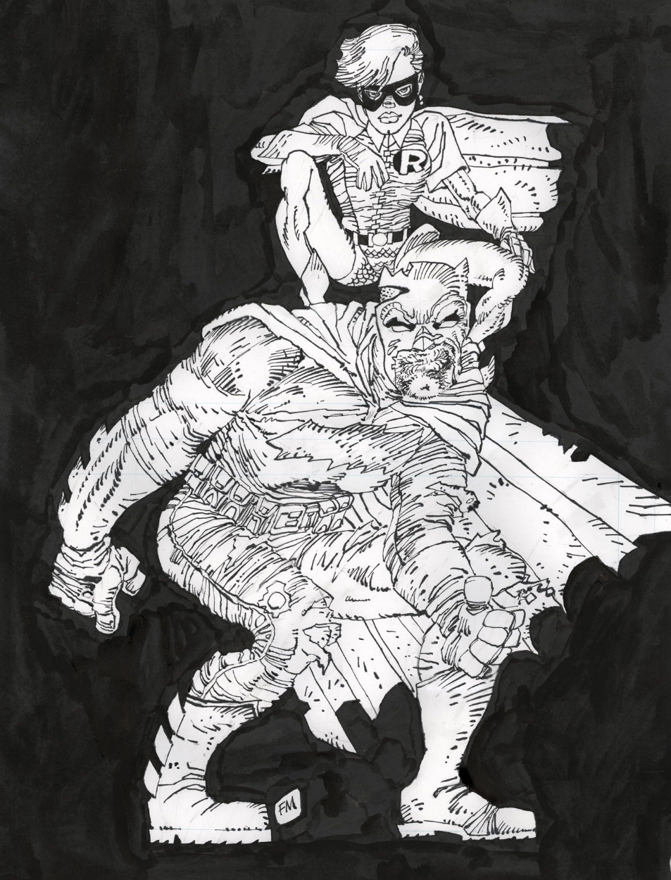 953x1250 Frank Miller Dkr Batman And Robin Ink Drawing, In Rob Pistella - Batman Ink Drawing