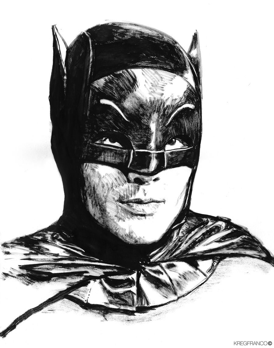 900x1145 Kreg Franco Art Drawing Portrait Collection Batman Adam West Ink - Batman Ink Drawing