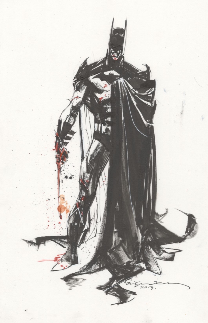 806x1250 Sienkiewicz Batman Painting Prelim Ink Drawing, In Sal Abbinanti - Batman Ink Drawing