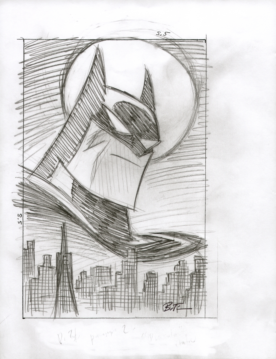 962x1250 Batman Rough Pencil Sketch, In Jon Hess's Timm, Bruce Comic Art - Batman Pencil Drawing