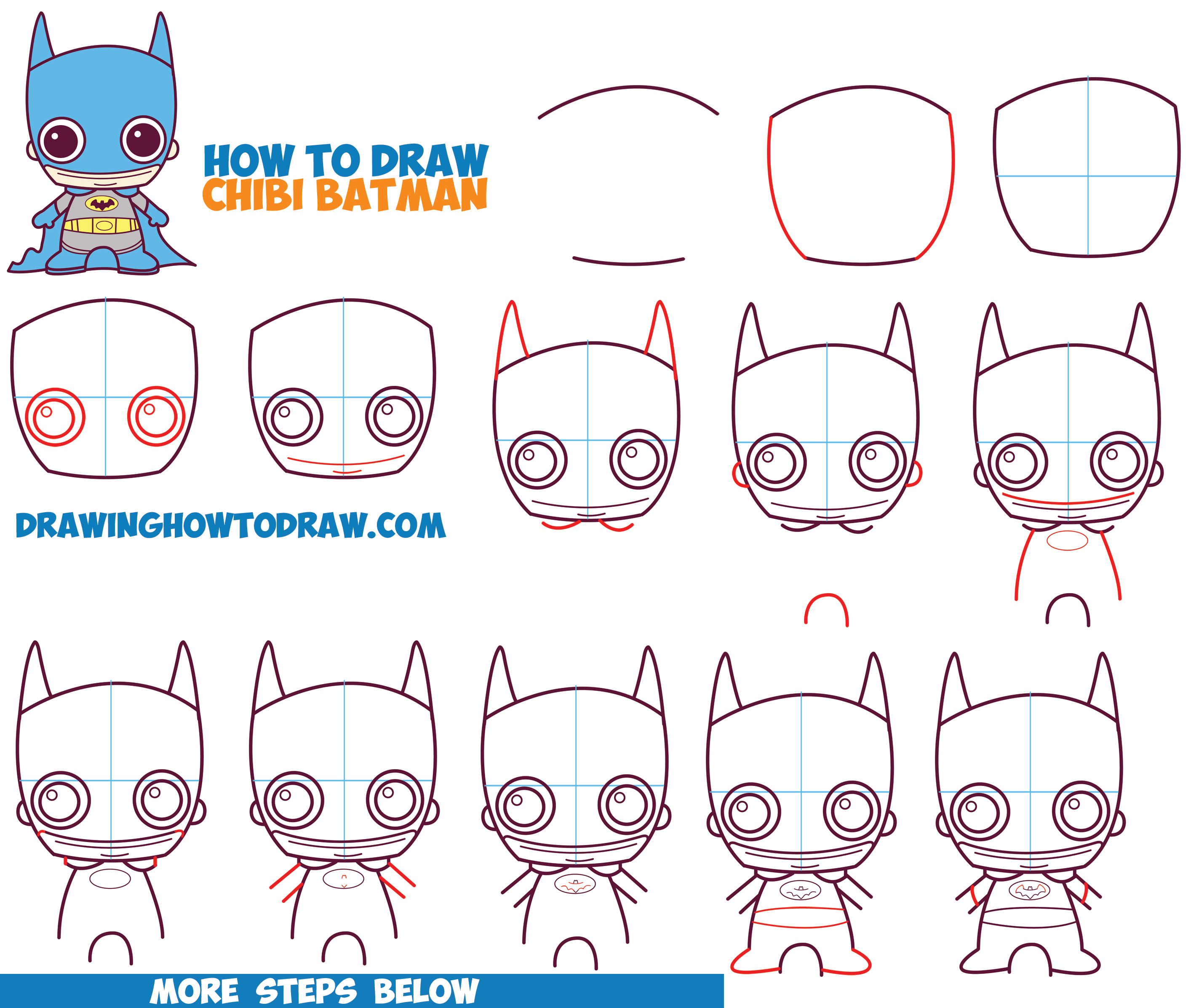 2847x2393 How To Draw Cute Chibi Batman From Dc Comics In Easy Step - Batman Simple Drawing