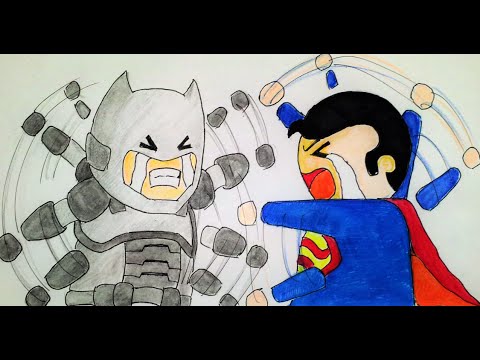 480x360 Batman V Superman Dawn Of Justice Fight Chibi Speed Drawing - Batman Vs Superman Drawing