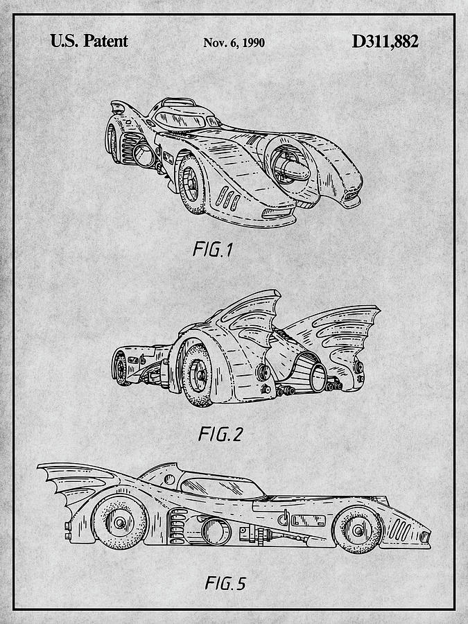 675x900 Batman Batmobile Gray Patent Print Drawing - Batmobile Drawing