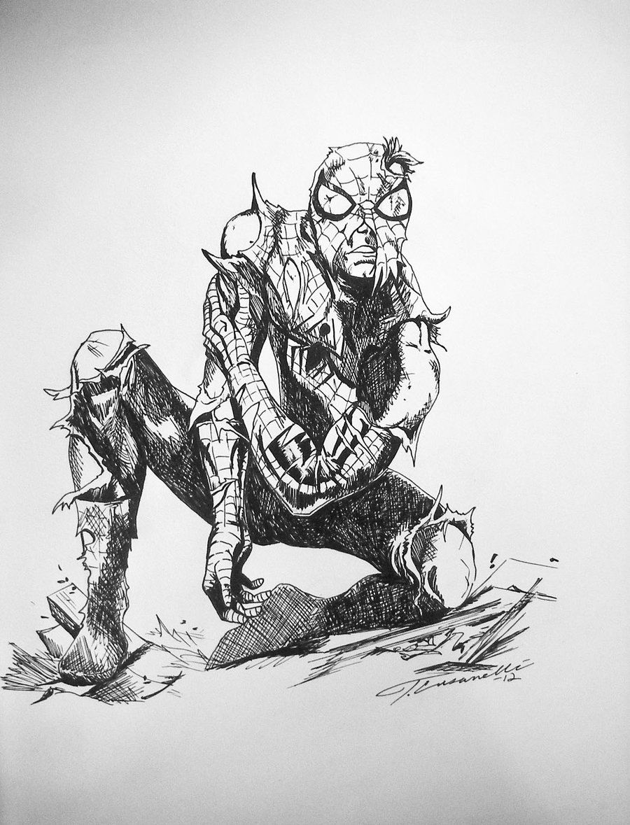 900x1179 halloween costume idea battle damaged spiderman drawing - Battle Drawing