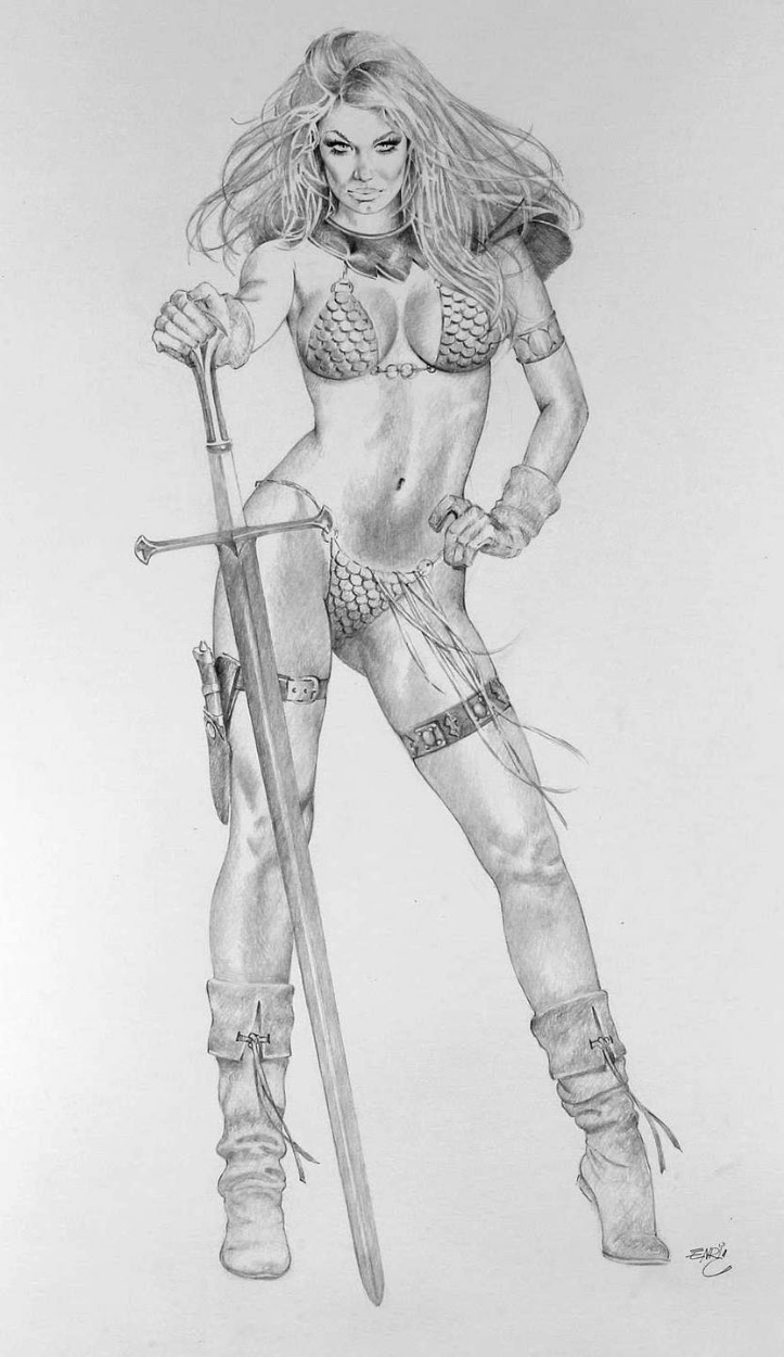 723x1250 red sonja - Battle Drawing