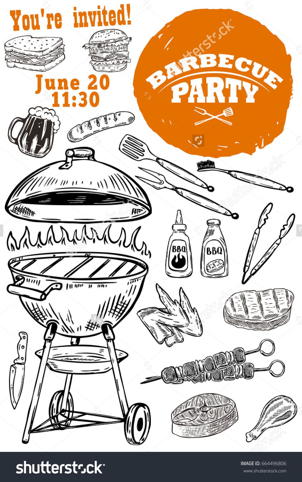 1001x1600 barbecue party invitation template hand drawn bbq and grill - Bbq Drawing