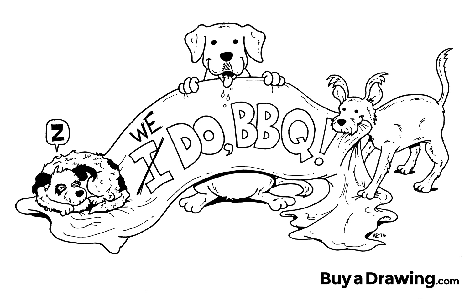 1500x963 cartoon dog custom wedding invitation - Bbq Drawing