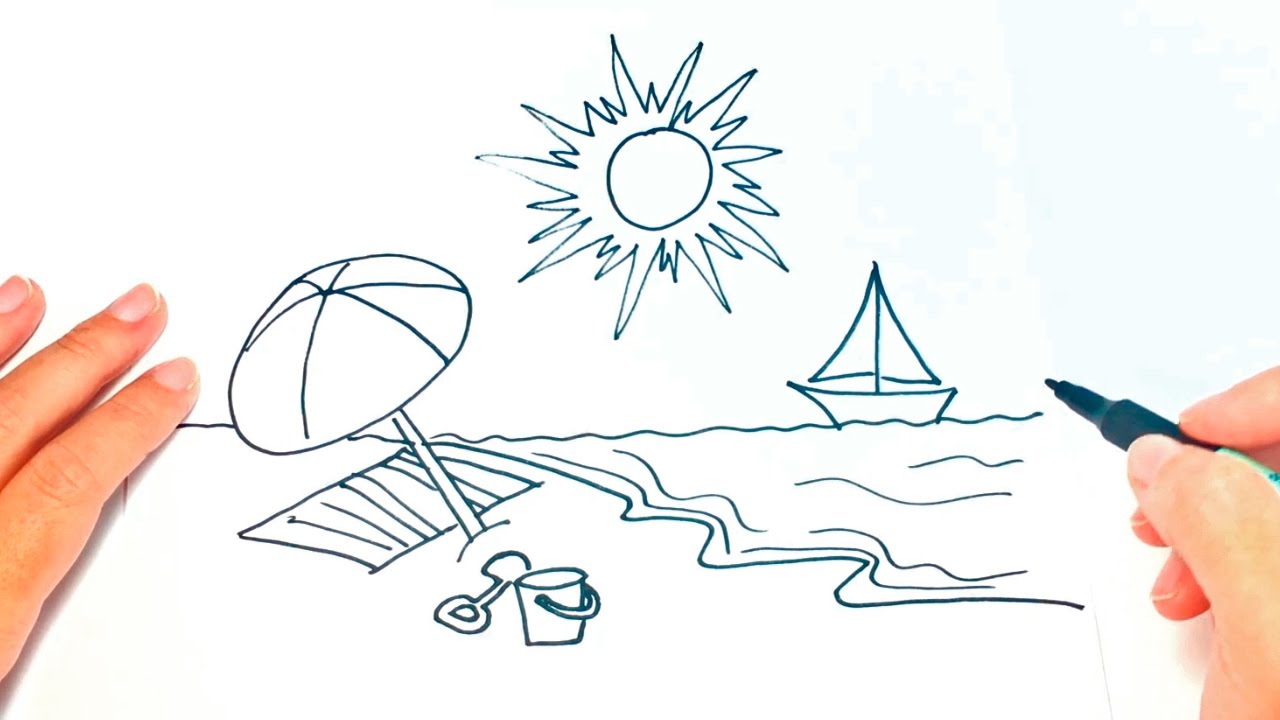 1280x720 how to draw a beach beach easy draw tutorial - Beach Cartoon Drawing