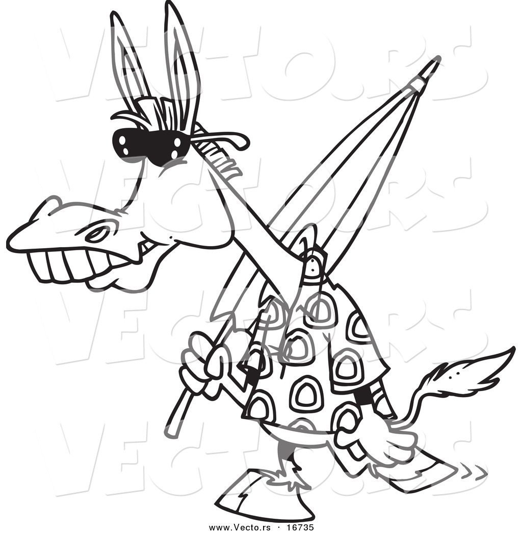 1024x1044 vector of a cartoon summer donkey carrying a beach umbrella - Beach Cartoon Drawing