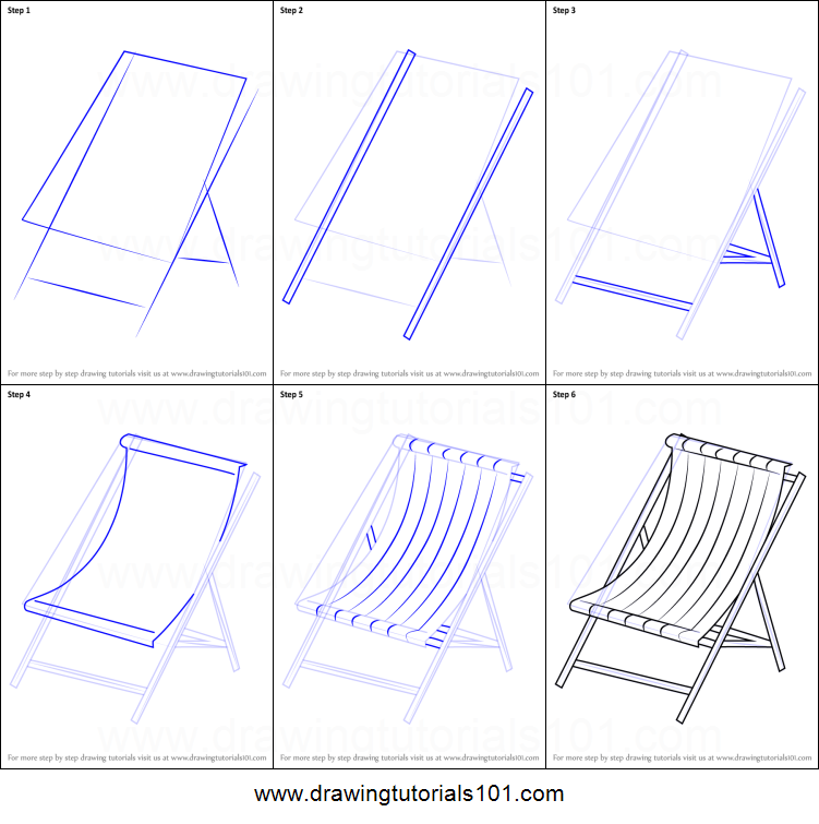 751x755 how to draw beach chair printable step - Beach Chair Drawing