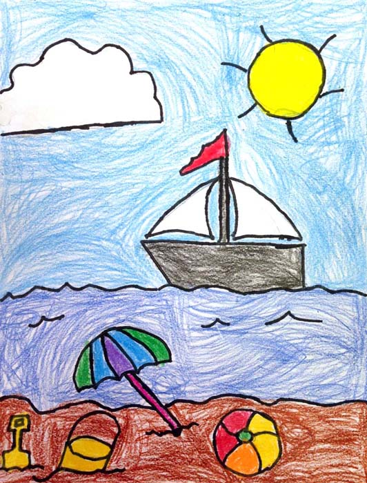 532x700 Draw A Beach Art Projects For Kids - Beach Drawing