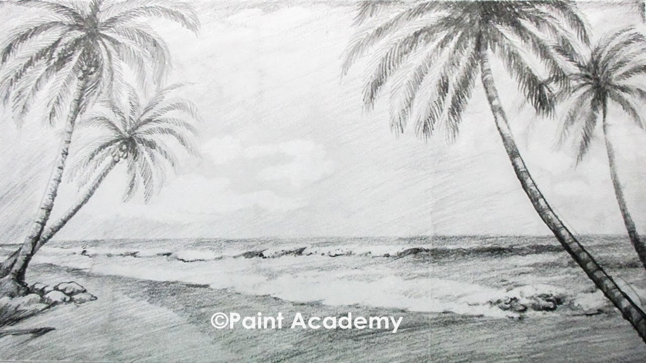 1280x720 How To Draw A Beach Landscape With Pencil - Beach Drawing