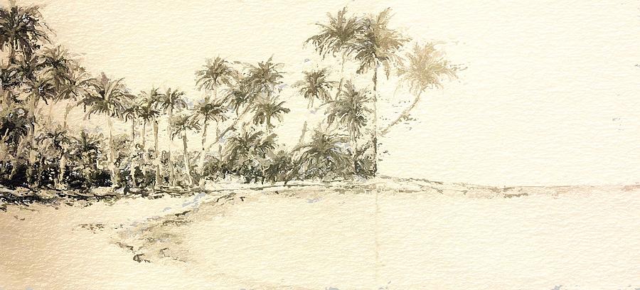 900x408 Tropical Beach Drawing Drawing - Beach Drawing