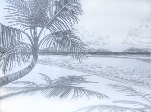 500x374 Pencil Drawings Of Beaches - Beach Drawing