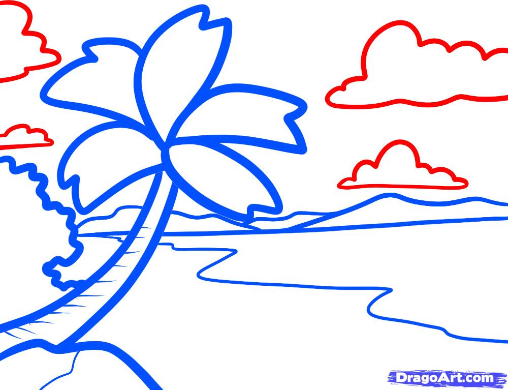 1000x767 How To Draw A Beach For Kids, Step - Beach Drawing Easy