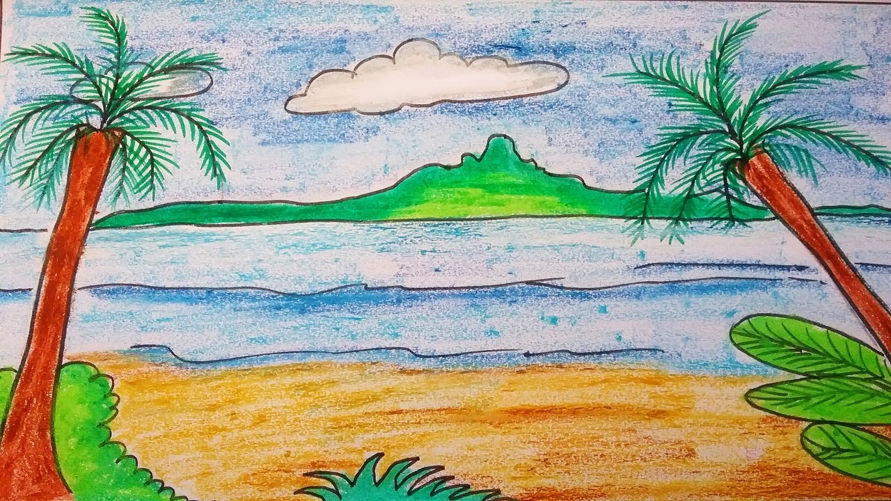 1280x720 Fantastic Easy Beach Landscape Drawing Gallery - Beach Drawing Easy