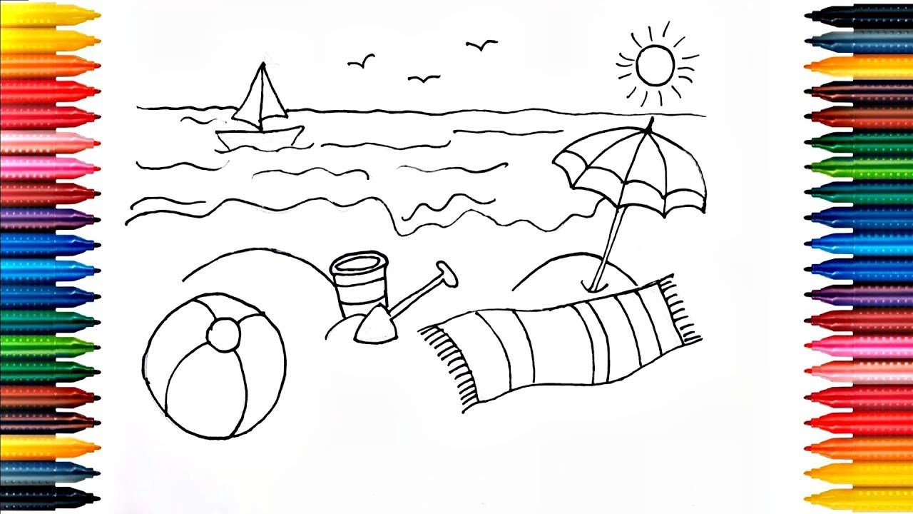 1280x720 How To Draw Beach For Kids Drawings And Coloring Book For Kids - Beach Drawing For Kids