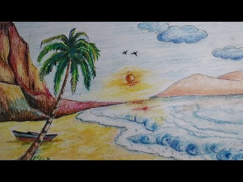 480x360 Beautiful Beach Scenery Drawing For Kidseasy Tutorial - Beach Drawing Images