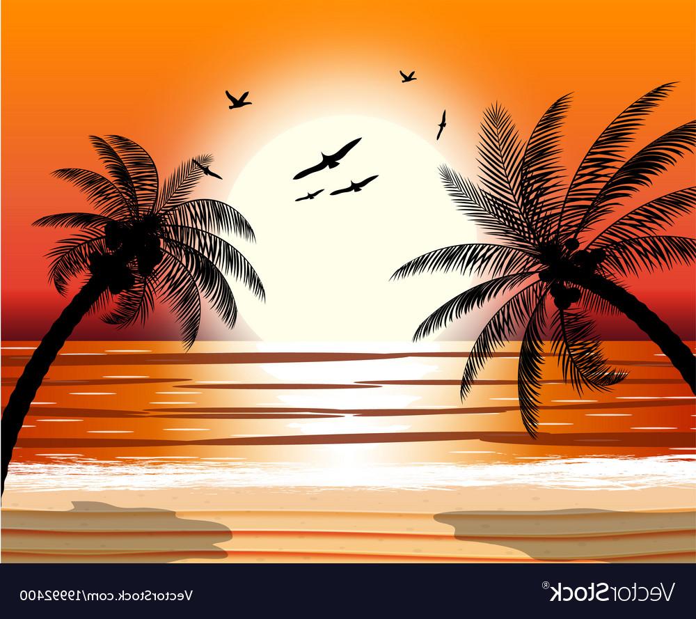 1000x889 Best Silhouette Of Palm Tree On Beach Vector Drawing - Beach Drawing Images