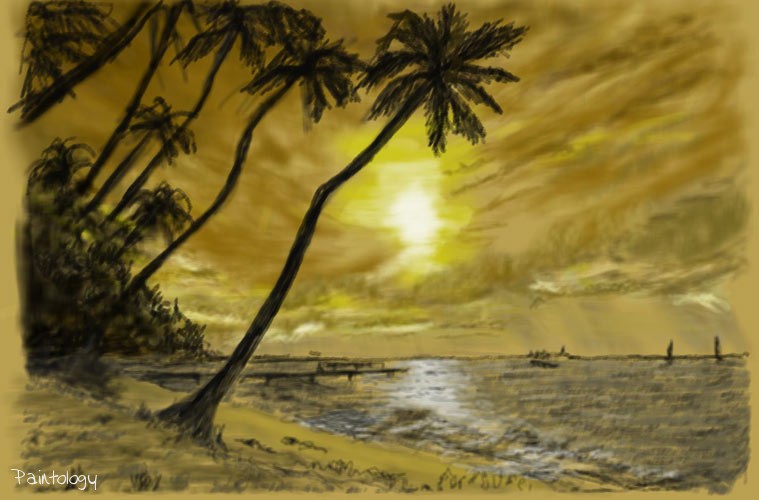 759x500 Digital Painting Drawing Sunset - Beach Drawing Images